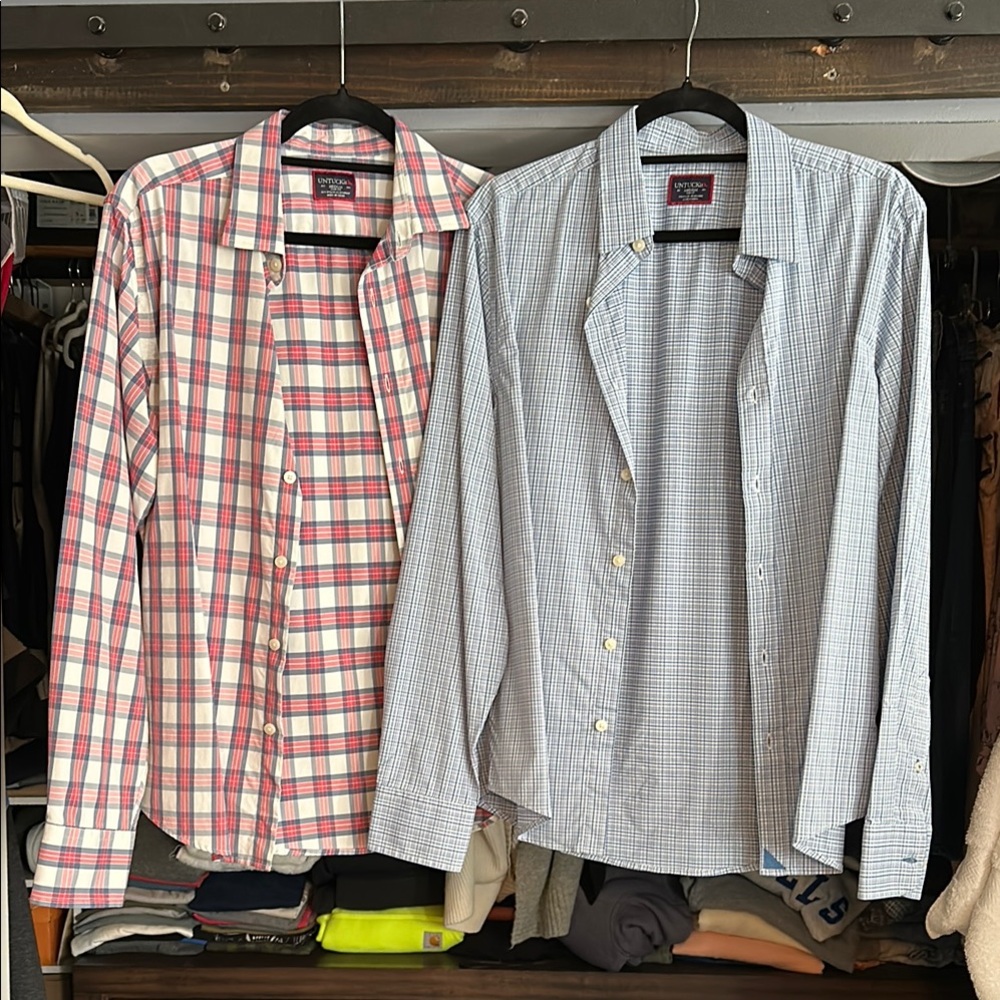 (2) Untuckit button down performance shirts, med slim fit